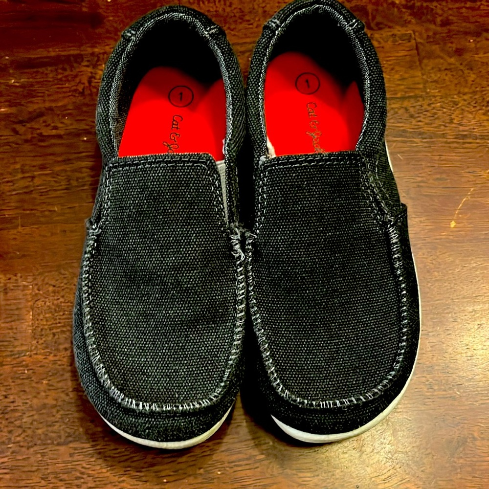 Cat and Jack boys loafers. Like new. Dark gray with white soles. Size 1.